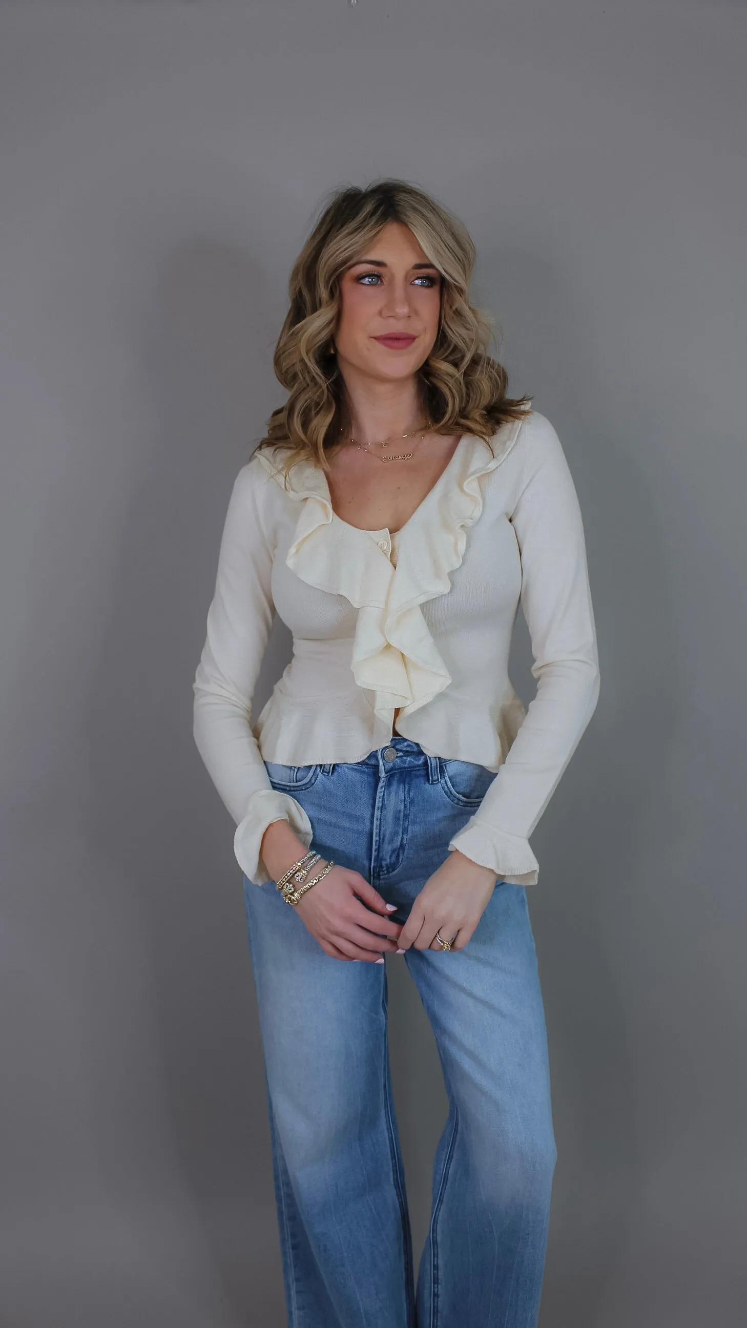Popular Cream Ruffled Sweater