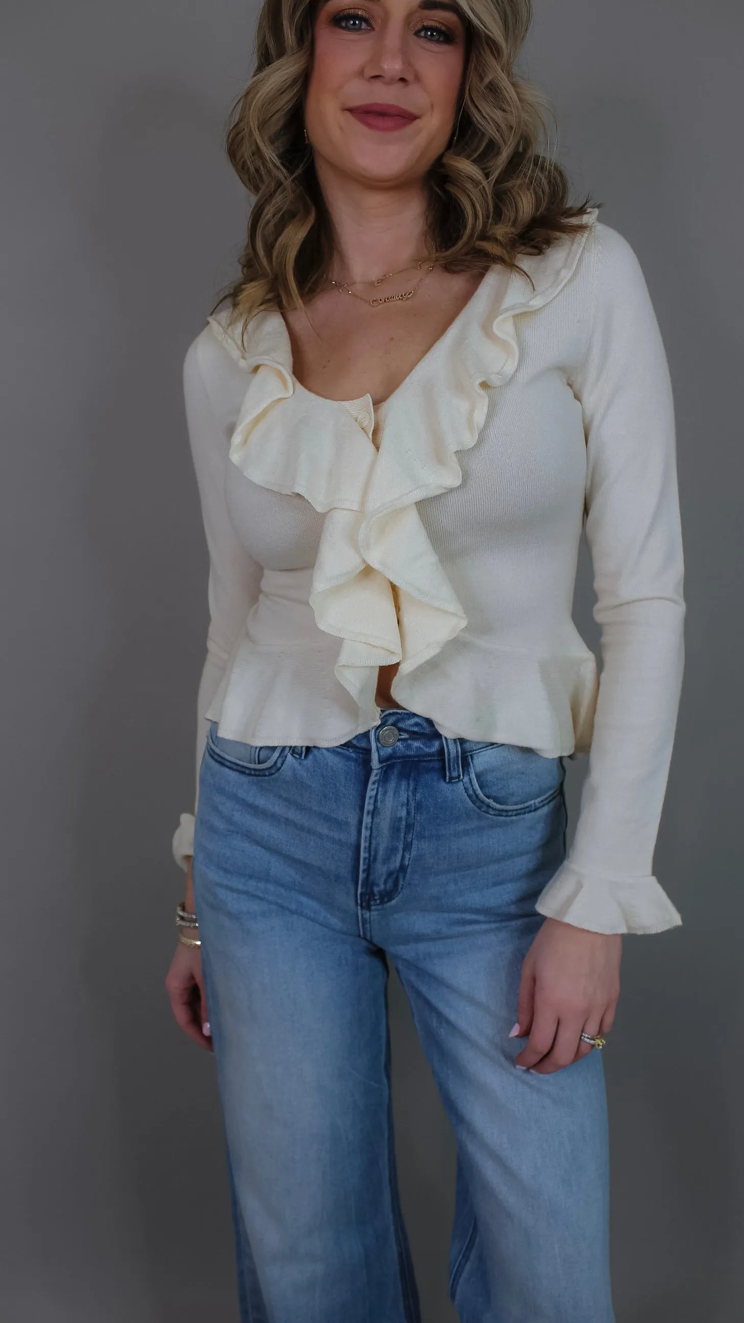 Popular Cream Ruffled Sweater