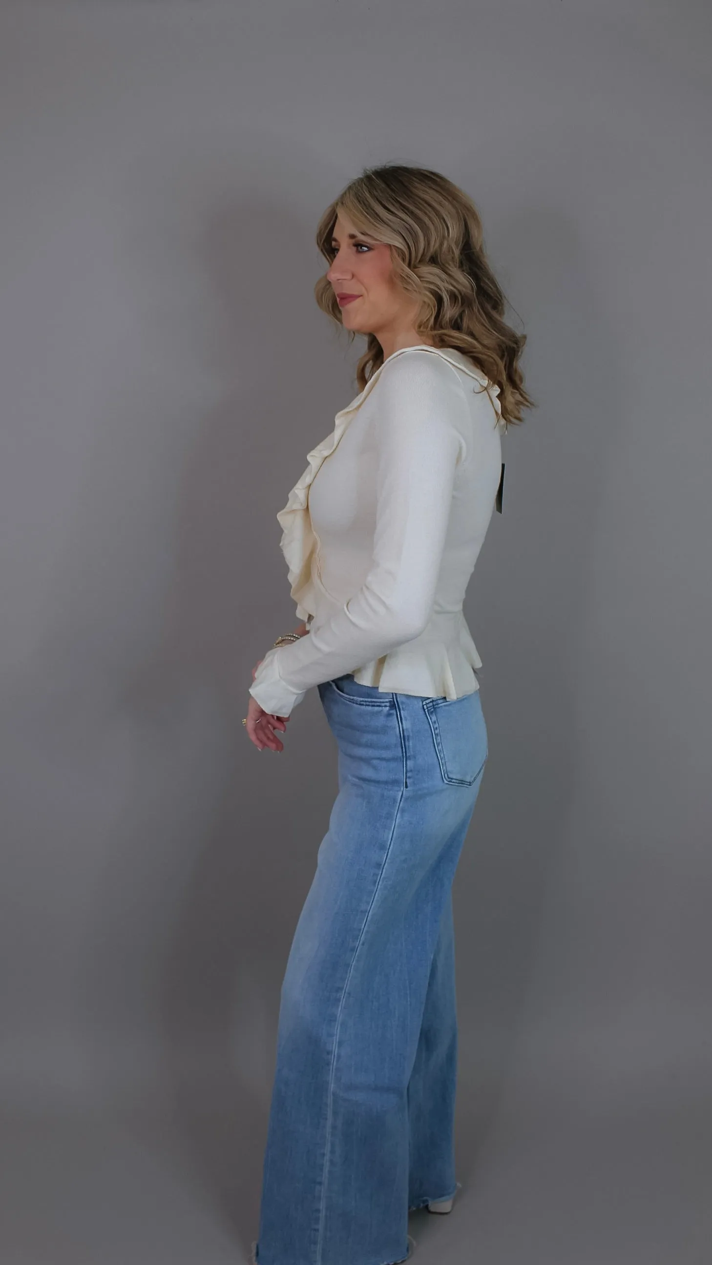 Popular Cream Ruffled Sweater