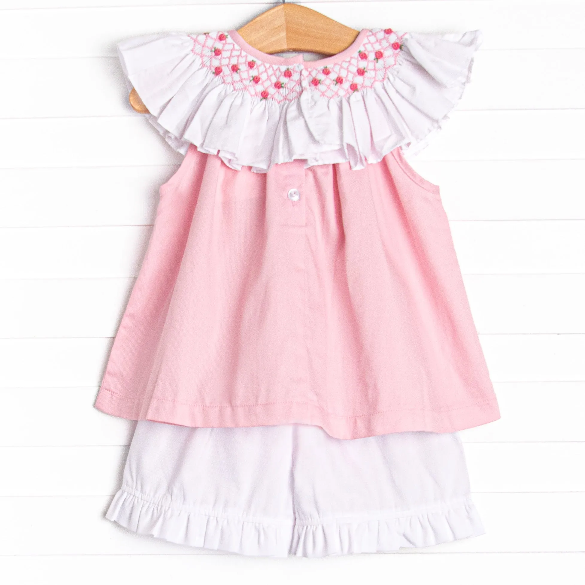 Porcelain Petals Smocked Short Set, Pink