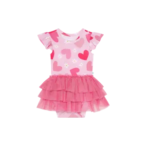 Posh Peanut Ruffled Cap Sleeve Tulle Skirt Bodysuit in Daisy Love