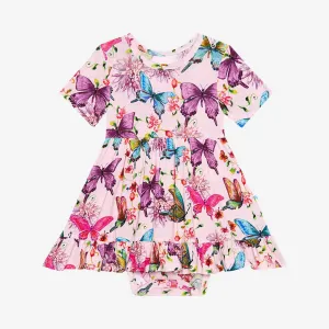 Posh Peanut Watercolor Butterfly Short Sleeve Ruffled Bodysuit Dress