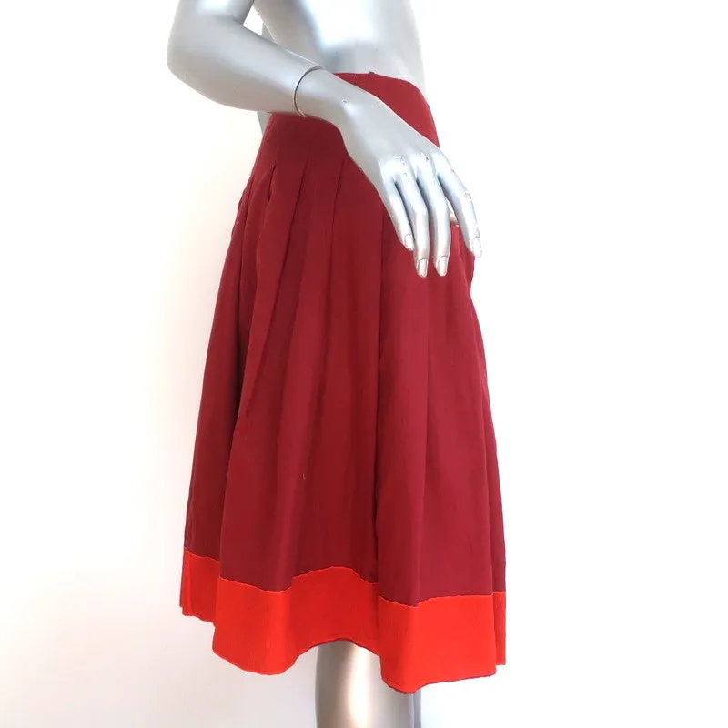 Prada Beaded Pleated Skirt Red Silk-Trim Cotton Size 44 NEW
