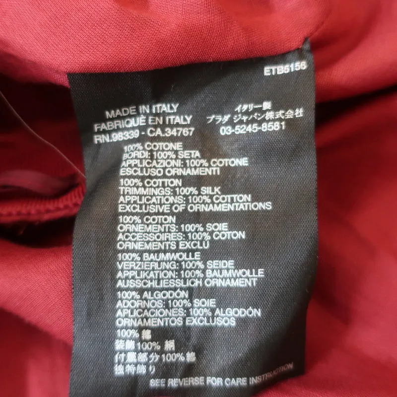Prada Beaded Pleated Skirt Red Silk-Trim Cotton Size 44 NEW