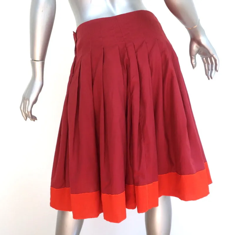 Prada Beaded Pleated Skirt Red Silk-Trim Cotton Size 44 NEW