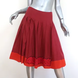 Prada Beaded Pleated Skirt Red Silk-Trim Cotton Size 44 NEW