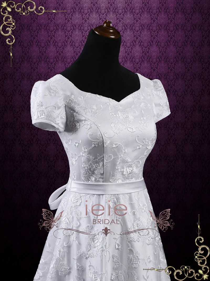 Princess A-line Lace Wedding Dress with Puff Sleeves GRACIE