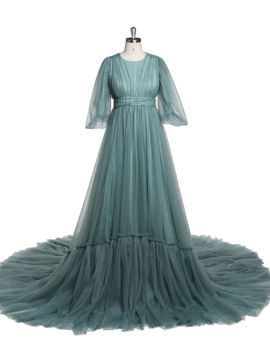 Puff Sleeves Evening Dress Long Round Neck Women Elegant Party Dress Photo Shoots Gowns YEWEN YD21919