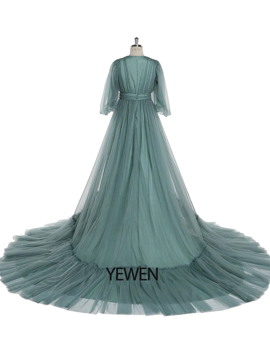 Puff Sleeves Evening Dress Long Round Neck Women Elegant Party Dress Photo Shoots Gowns YEWEN YD21919