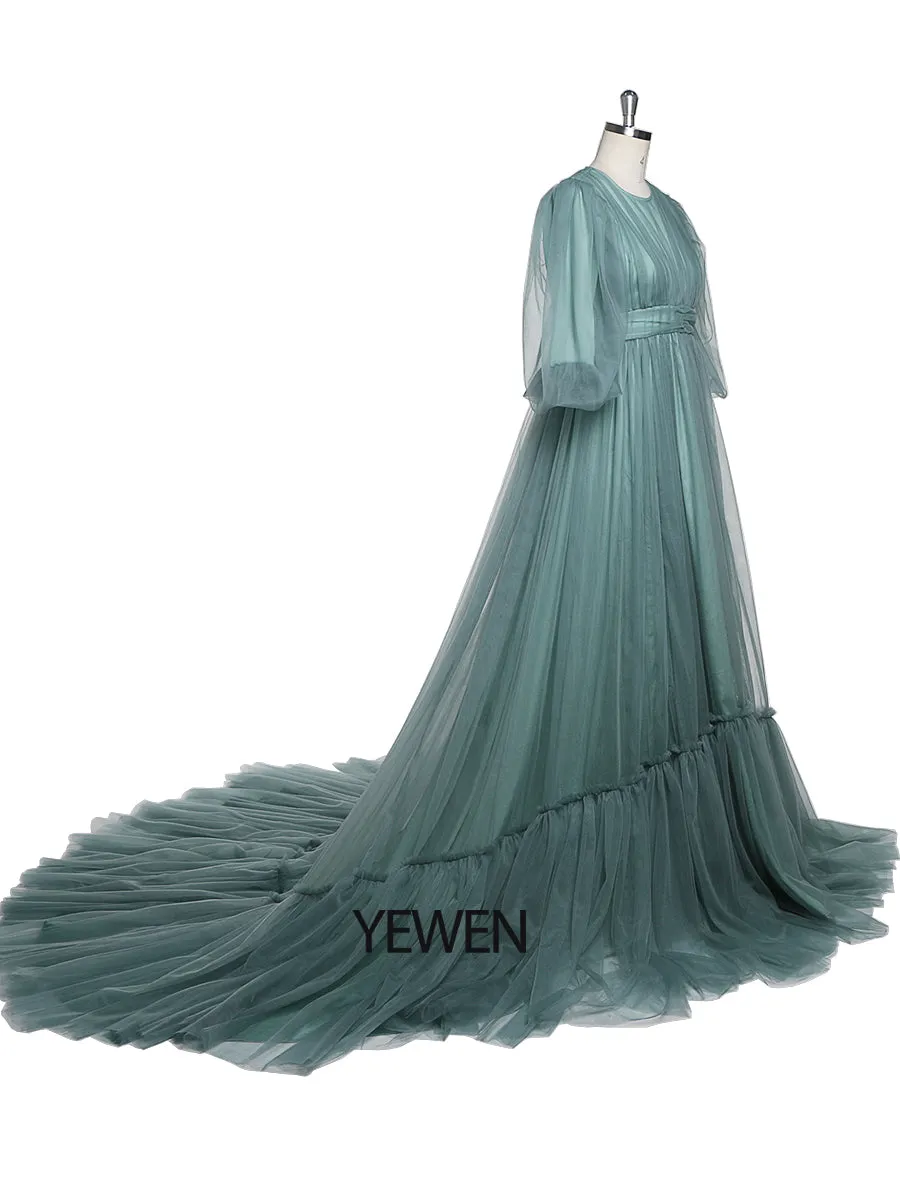 Puff Sleeves Evening Dress Long Round Neck Women Elegant Party Dress Photo Shoots Gowns YEWEN YD21919
