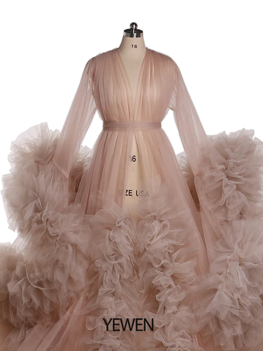 Puffy Ruffles Maternity Gowns for Photoshoot Pregnancy Photography Dresses Baby Shower Robes