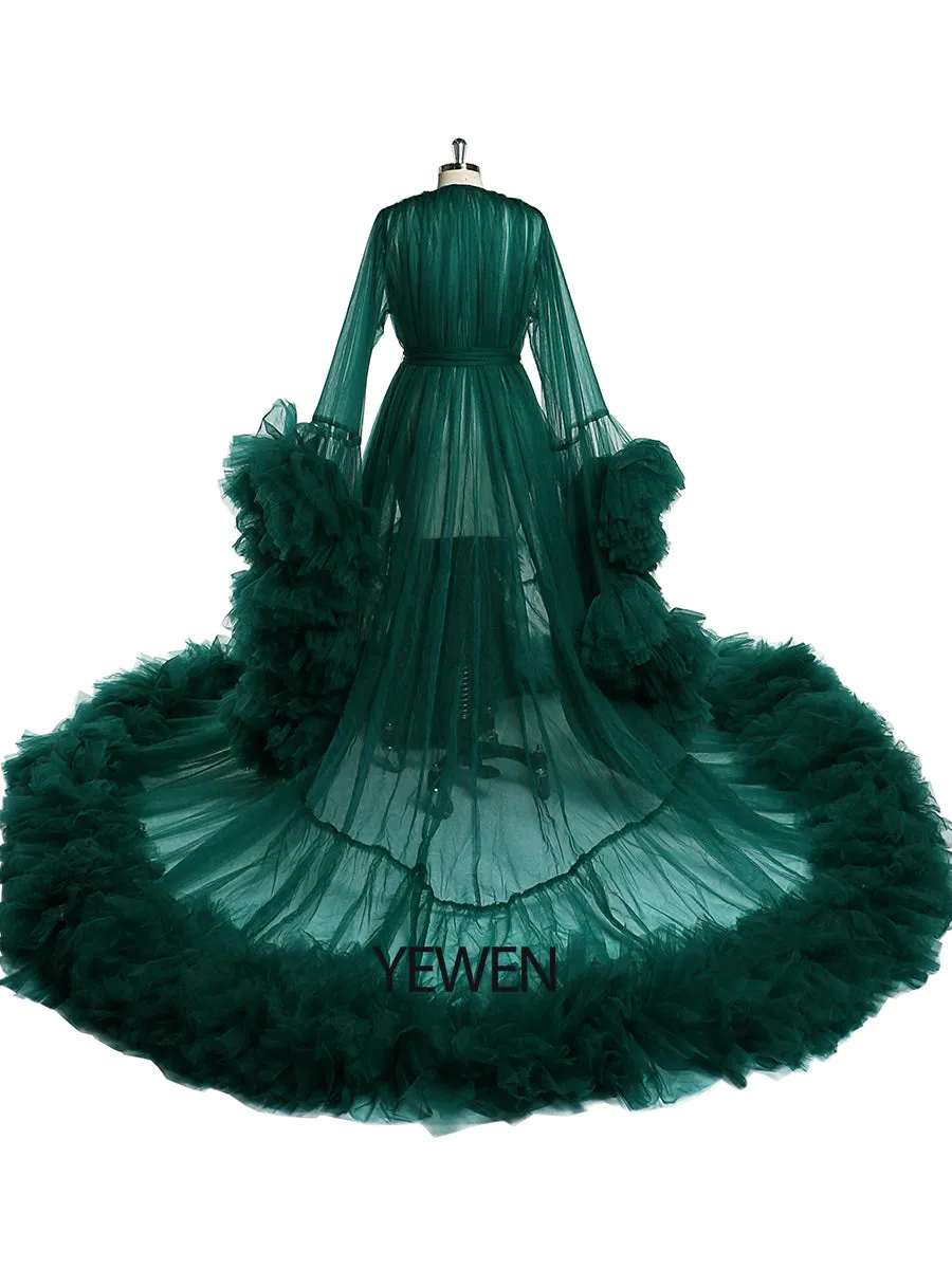 Puffy Ruffles Maternity Gowns for Photoshoot Pregnancy Photography Dresses Baby Shower Robes