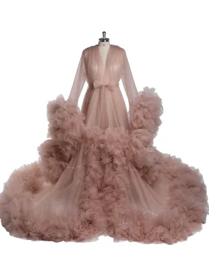 Puffy Ruffles Maternity Gowns for Photoshoot Pregnancy Photography Dresses Baby Shower Robes