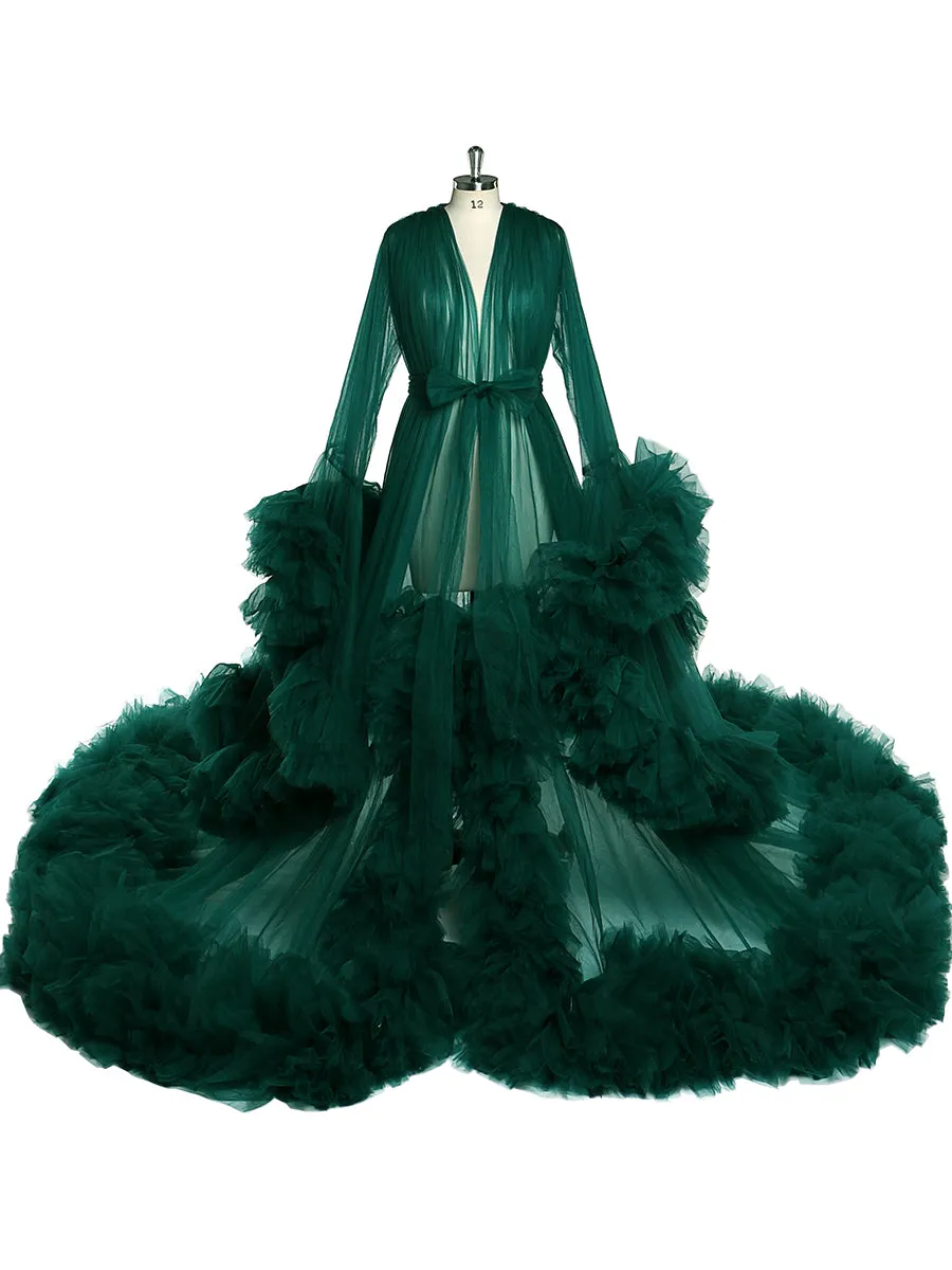 Puffy Ruffles Maternity Gowns for Photoshoot Pregnancy Photography Dresses Baby Shower Robes