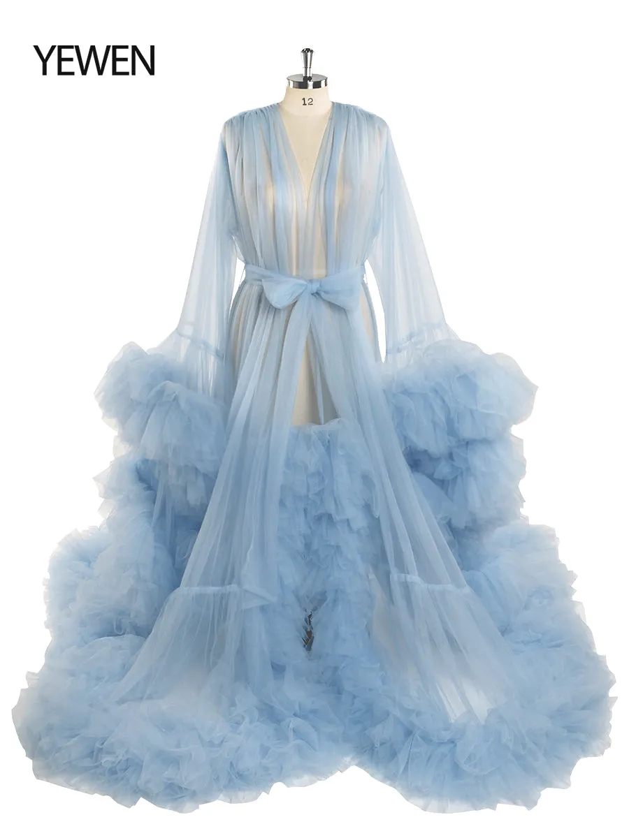 Puffy Ruffles Maternity Gowns for Photoshoot Pregnancy Photography Dresses Baby Shower Robes
