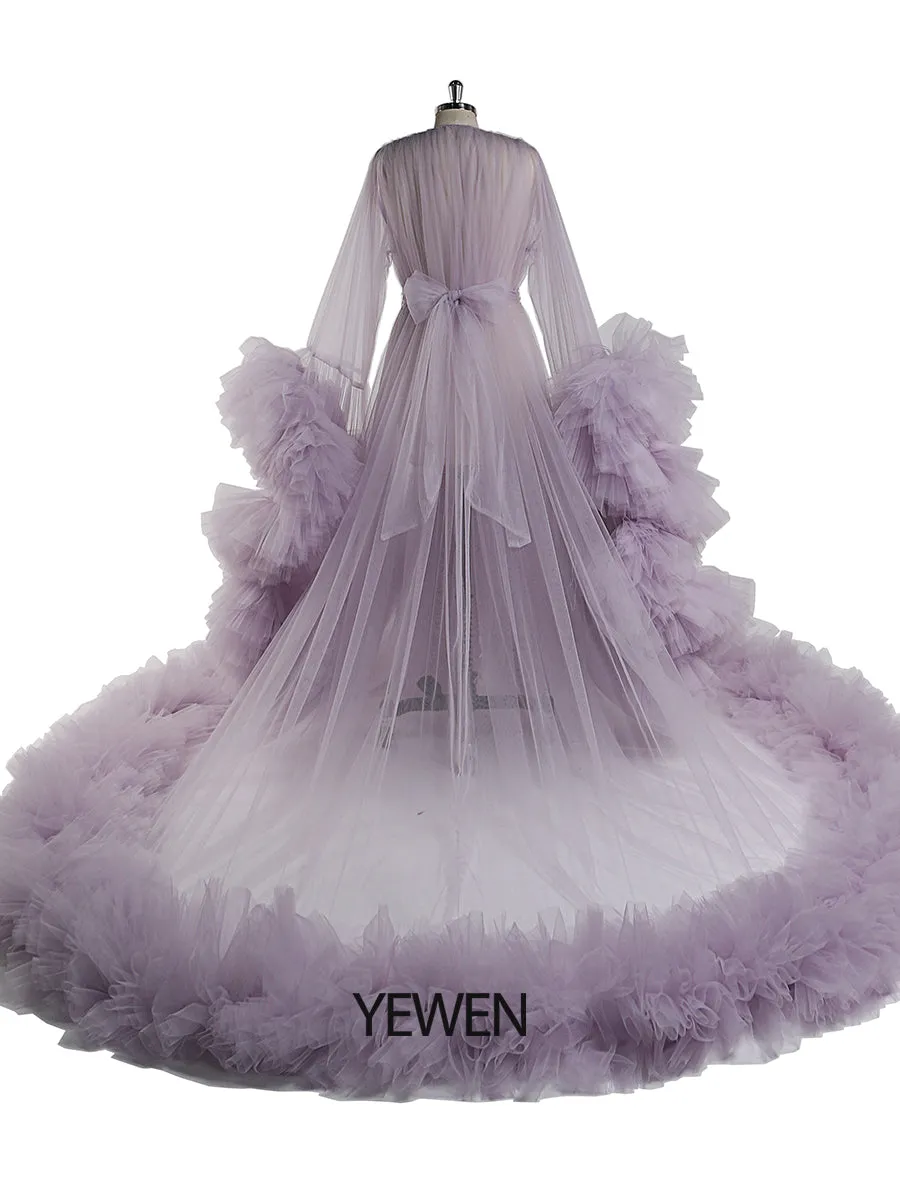 Puffy Ruffles Maternity Gowns for Photoshoot Pregnancy Photography Dresses Baby Shower Robes