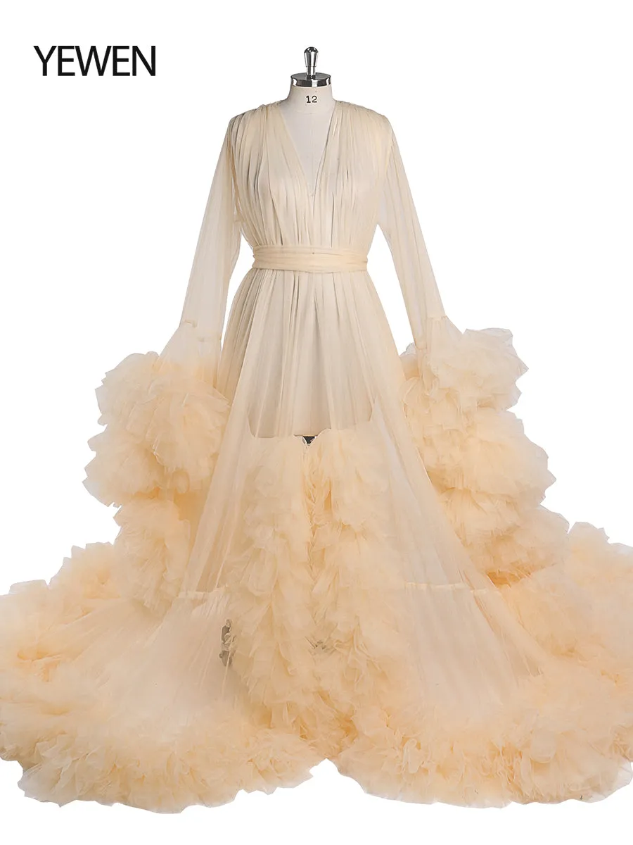 Puffy Ruffles Maternity Gowns for Photoshoot Pregnancy Photography Dresses Baby Shower Robes