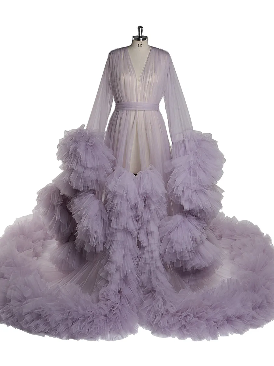 Puffy Ruffles Maternity Gowns for Photoshoot Pregnancy Photography Dresses Baby Shower Robes