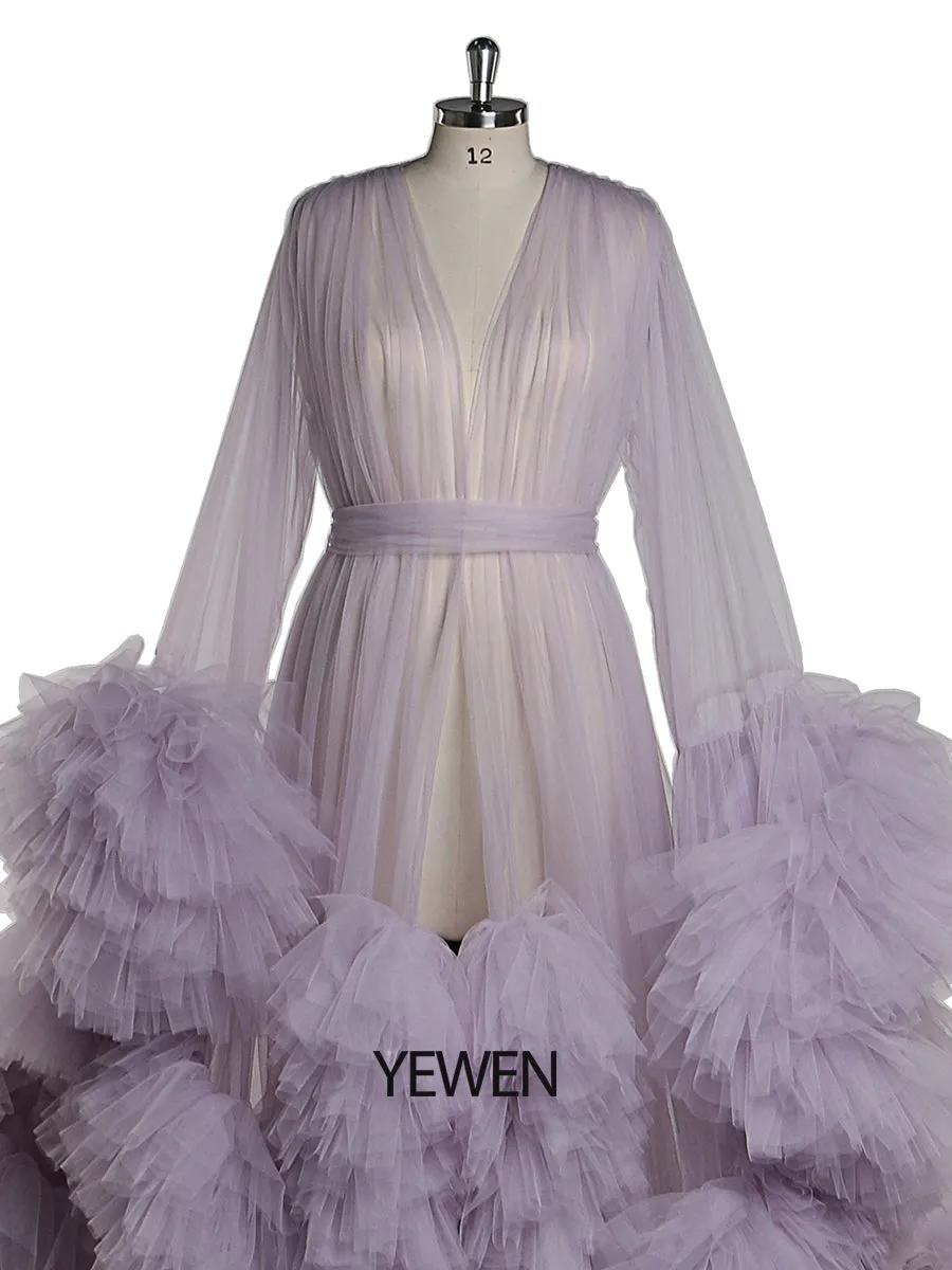 Puffy Ruffles Maternity Gowns for Photoshoot Pregnancy Photography Dresses Baby Shower Robes
