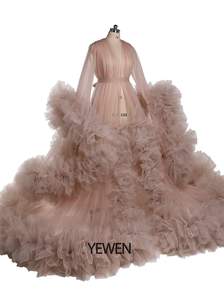 Puffy Ruffles Maternity Gowns for Photoshoot Pregnancy Photography Dresses Baby Shower Robes