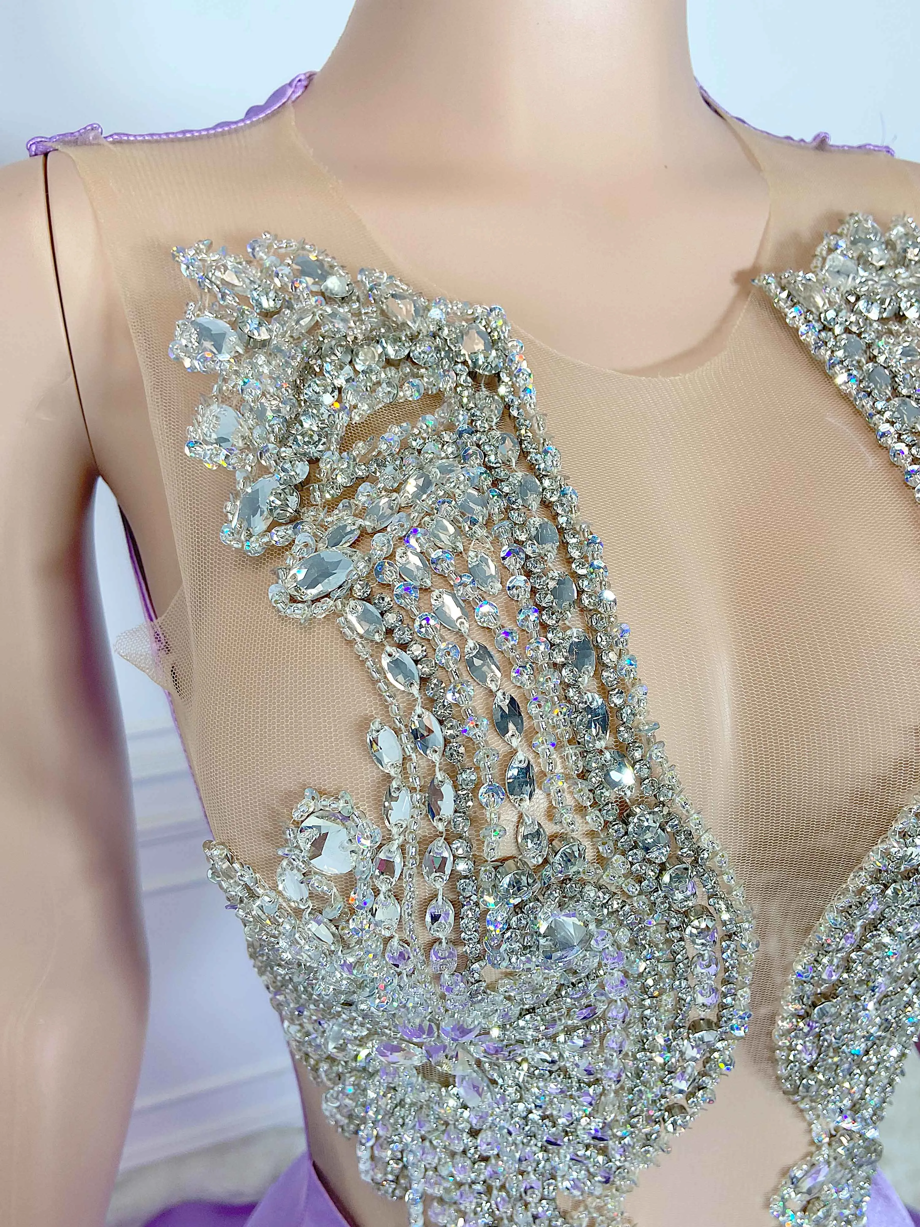 Purple Hollow Out and Rhinestone Sleeveless Maxi Gown