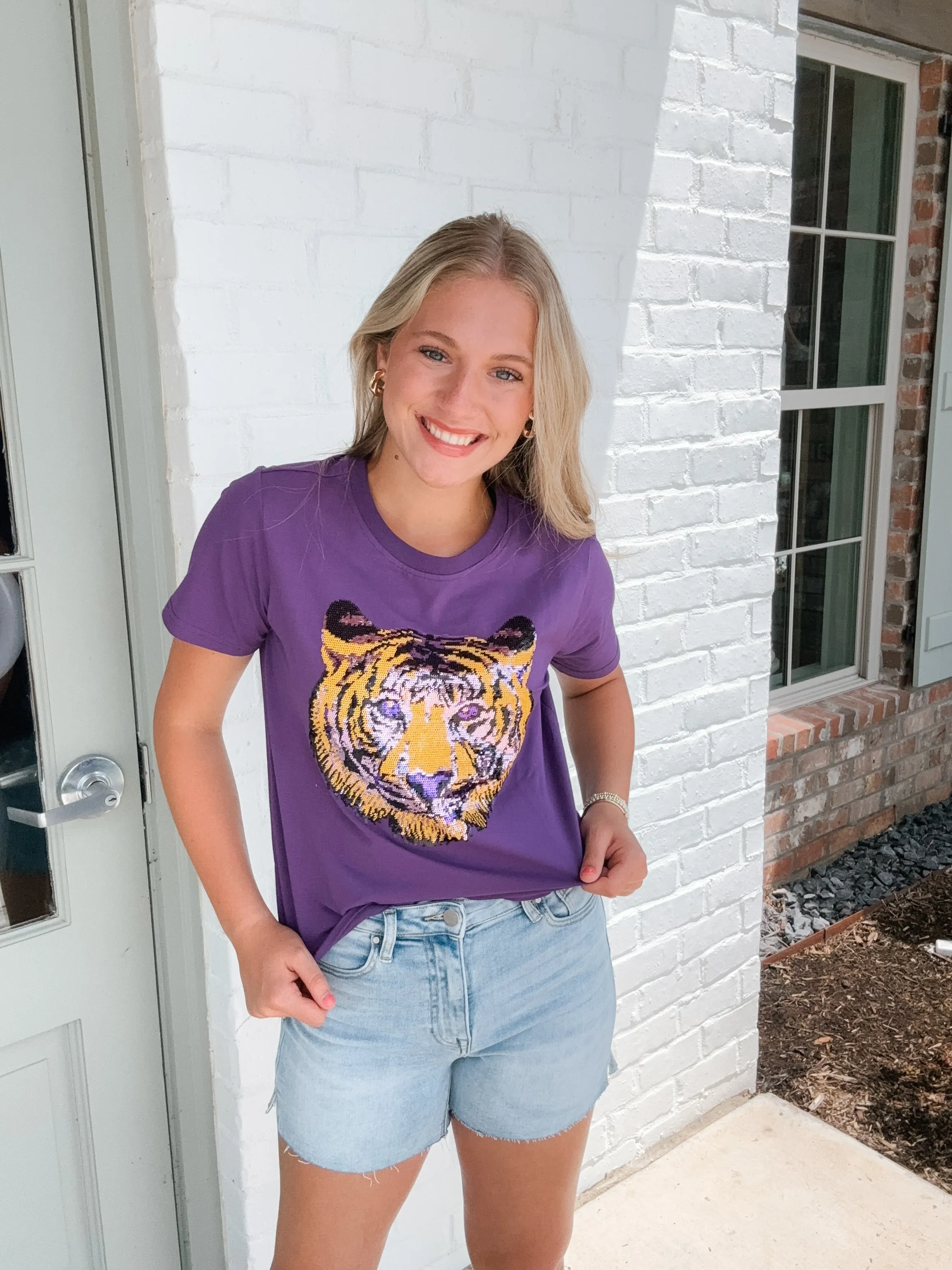 Purple Sequin Tiger Shirt