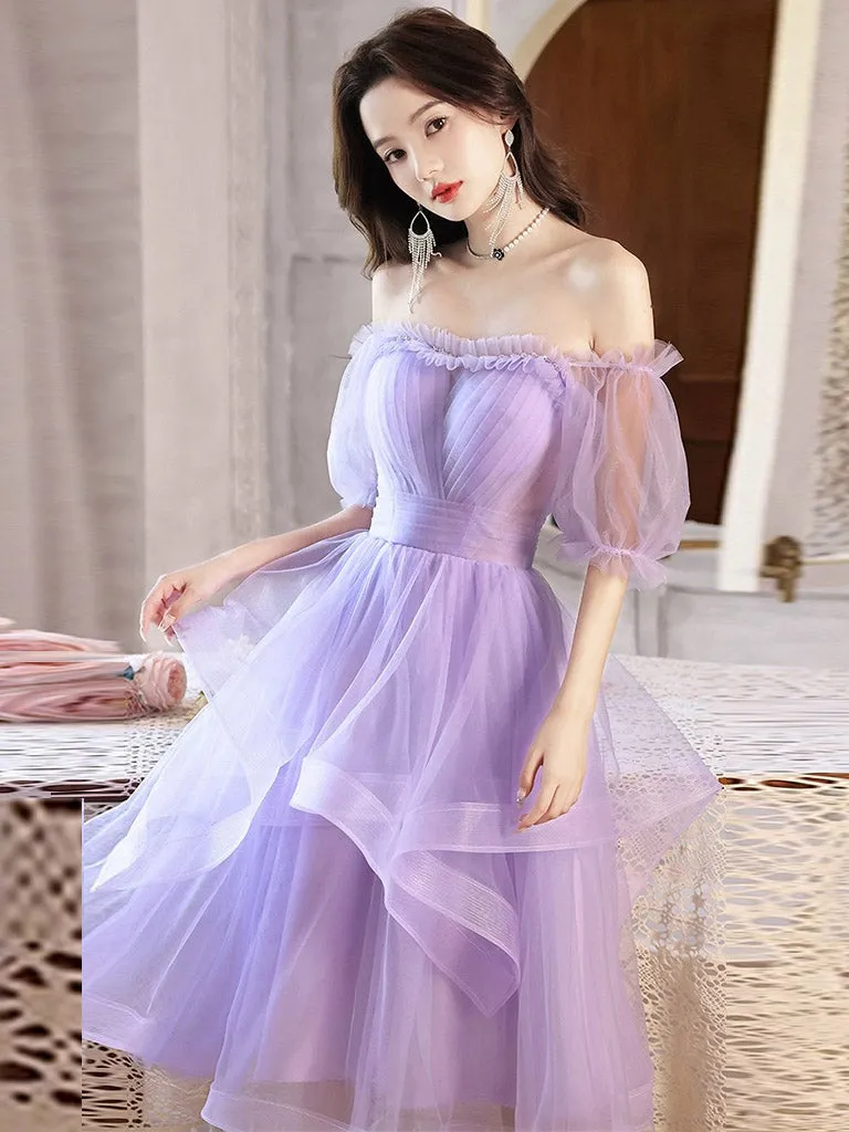 Purple Tulle Short Prom Dress, Purple Homecoming Dress