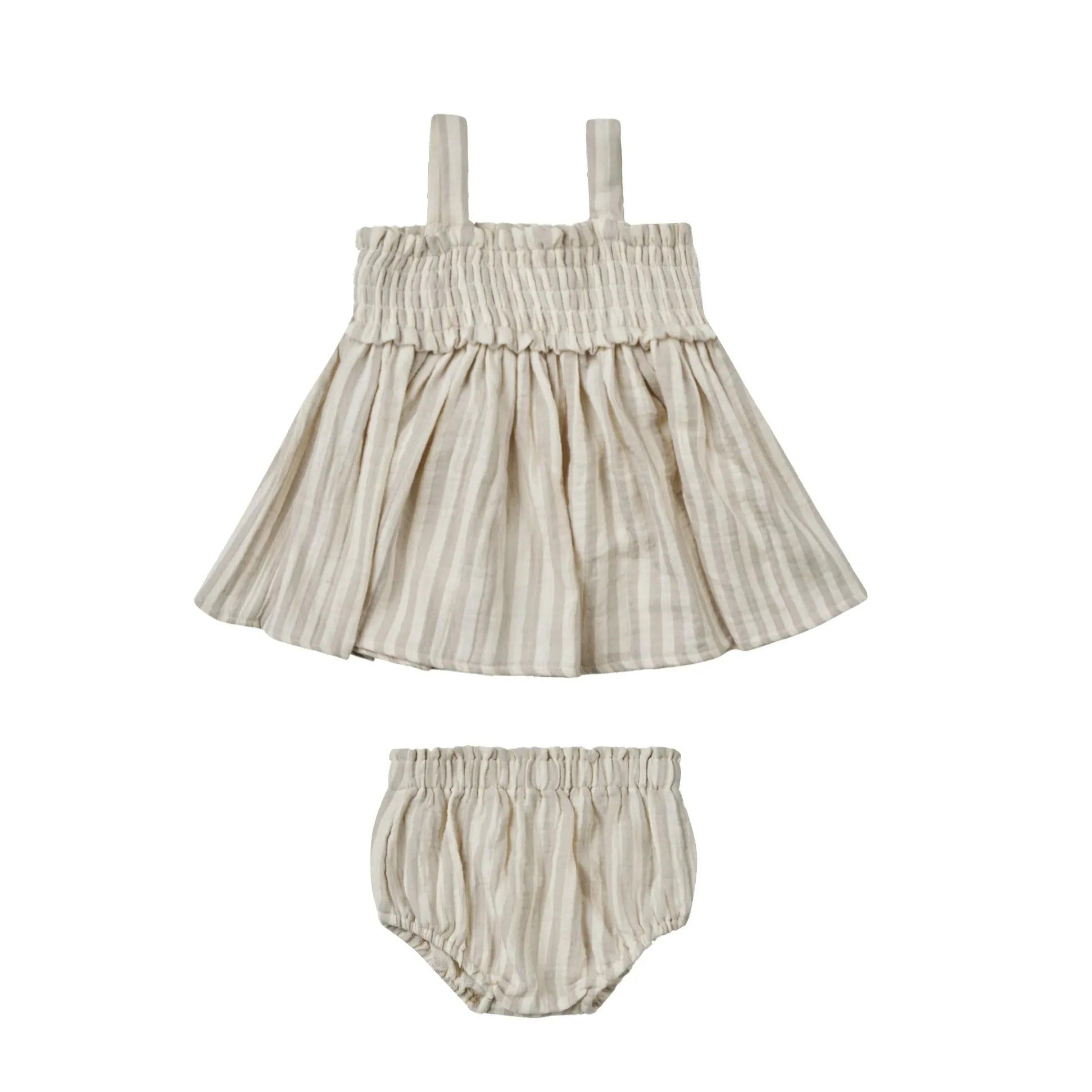 Quincy Mae Mae Smocked Top   Bloomer Set - Ash Stripe