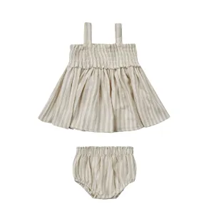Quincy Mae Mae Smocked Top   Bloomer Set - Ash Stripe