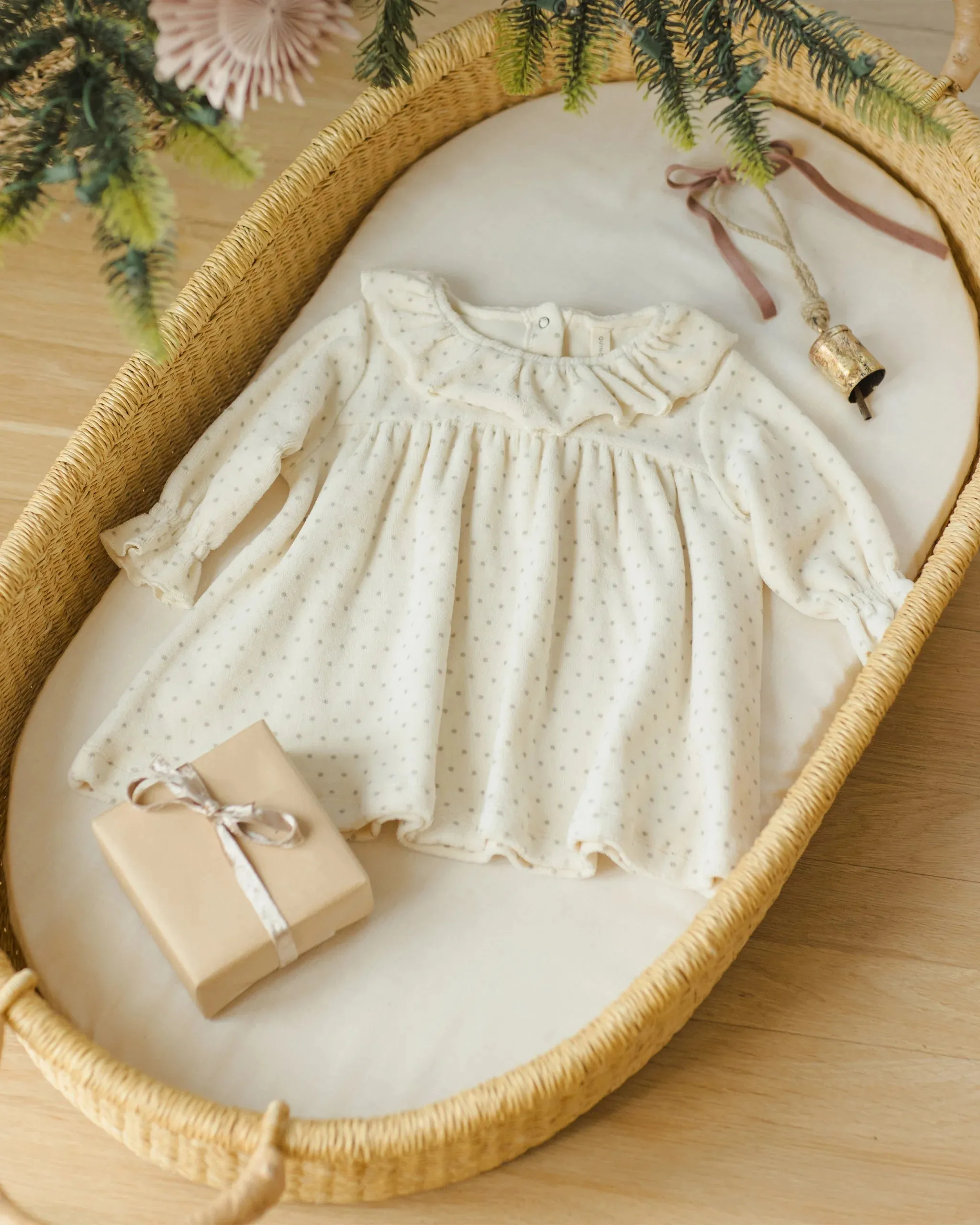 QUINCY MAE Organic Velour Baby Dress || Polka Dot