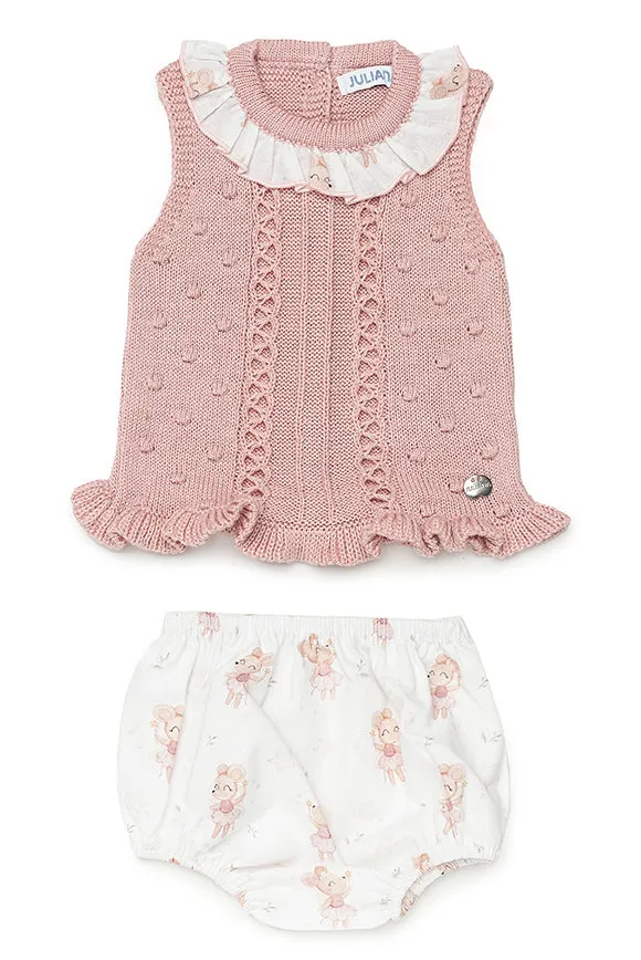 "Dorothy" Dusky Pink Ballerina Mouse Knit Top & Bloomers