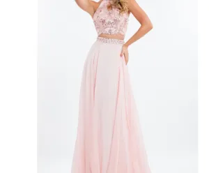 RACHEL ALLAN Blush Two-Piece Halter Long Dress Size 0