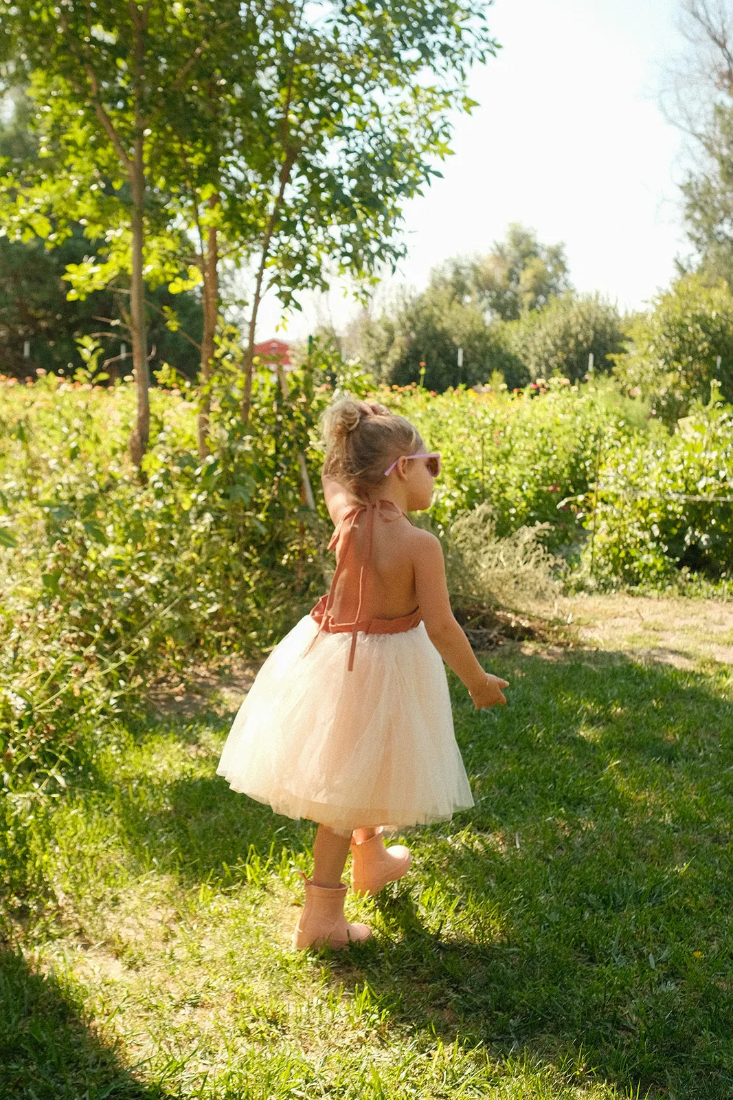 RAE KIDS: Tan/Pink Halter Tulle Dress