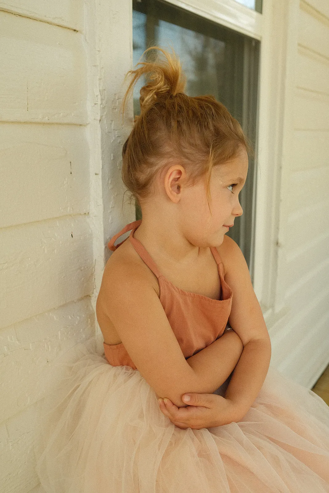 RAE KIDS: Tan/Pink Halter Tulle Dress