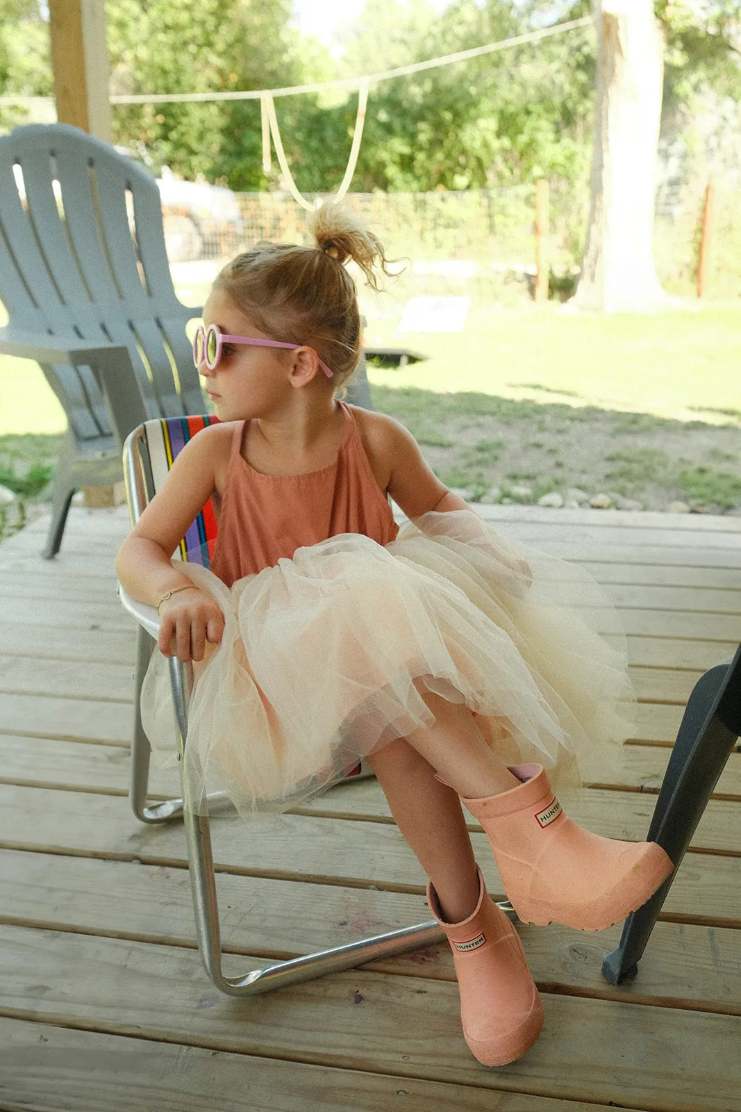 RAE KIDS: Tan/Pink Halter Tulle Dress