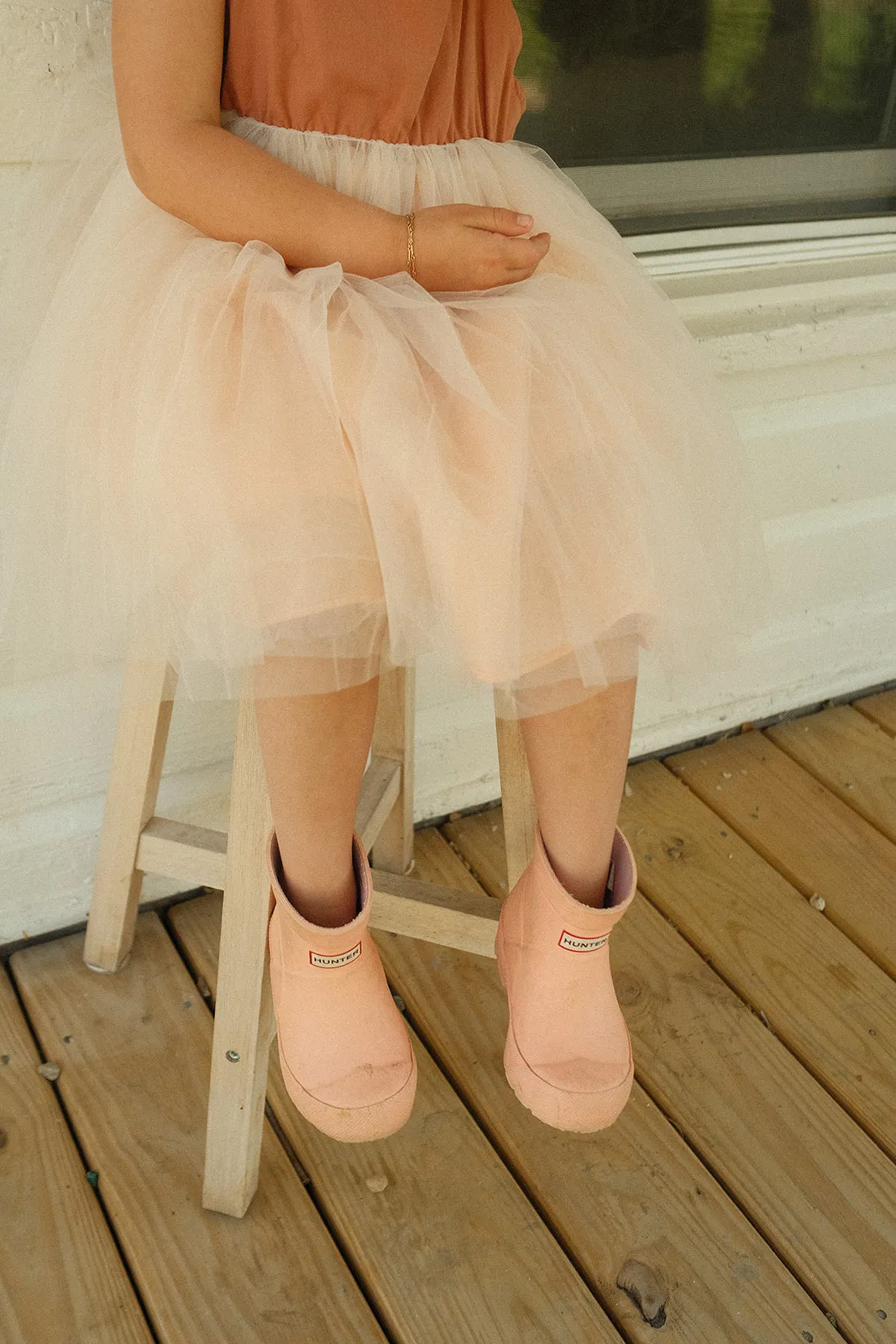 RAE KIDS: Tan/Pink Halter Tulle Dress