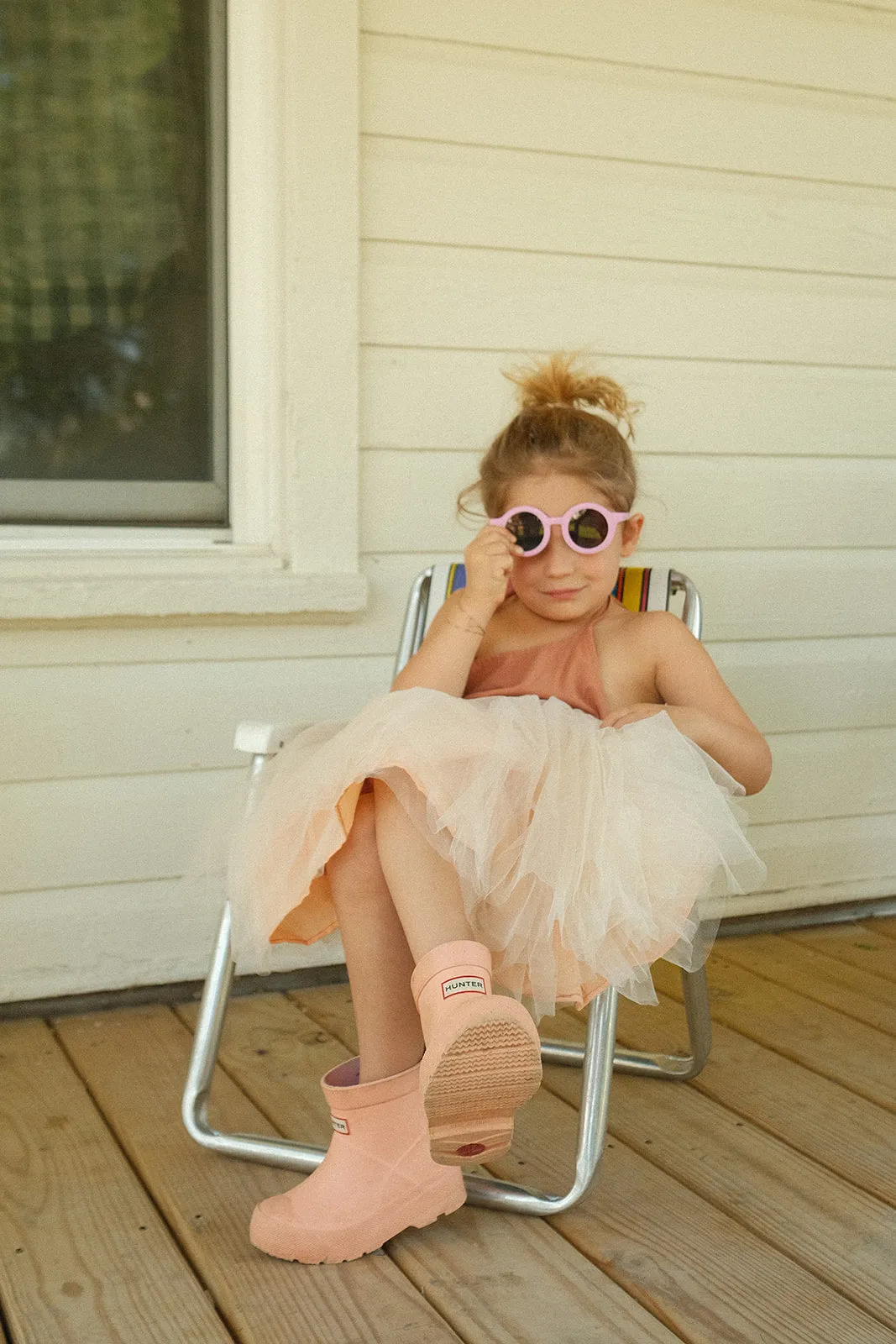 RAE KIDS: Tan/Pink Halter Tulle Dress