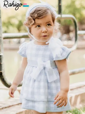 Rahigo Baby Blue Check Knitted dress & knickers