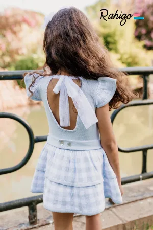 Rahigo baby blue checked drop waist dress