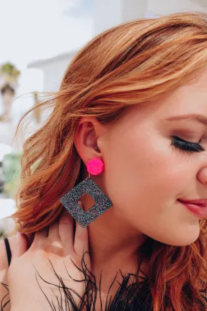 Rainbow Acrylic Diamond & Hot Pink Sequin Earrings