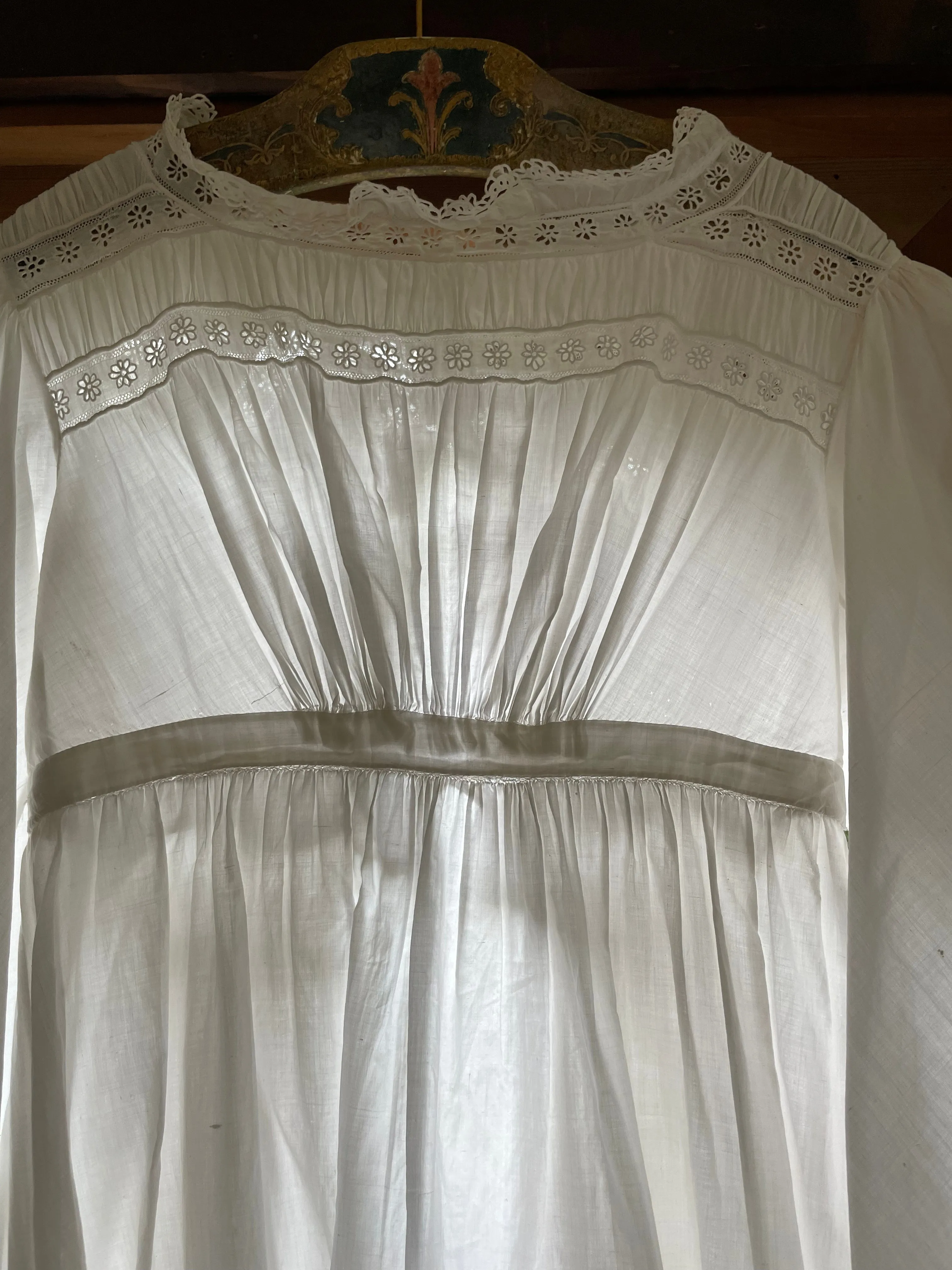 Rare 1830s Hand Sewn Cotton Eyelet Day Dress