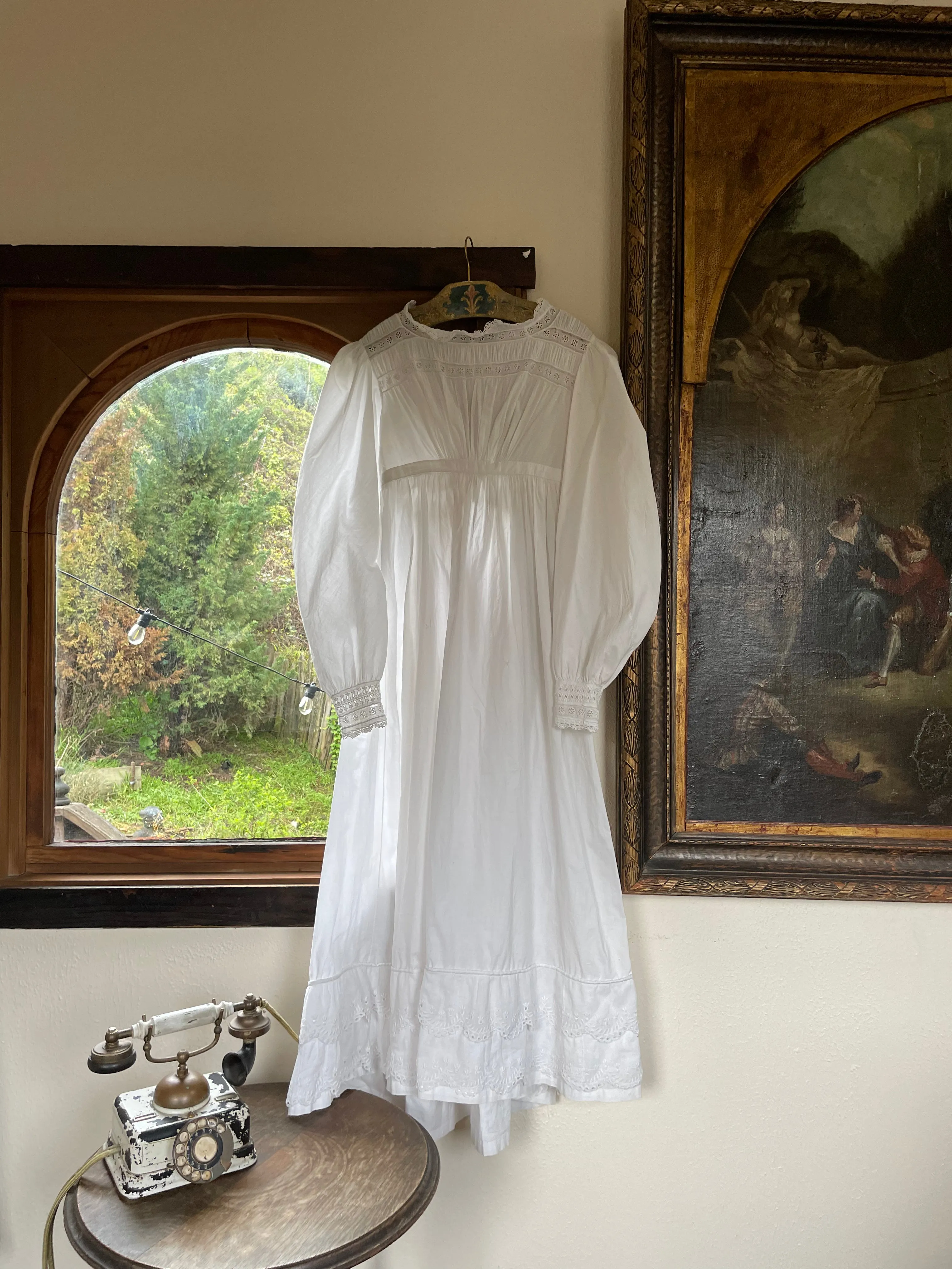 Rare 1830s Hand Sewn Cotton Eyelet Day Dress