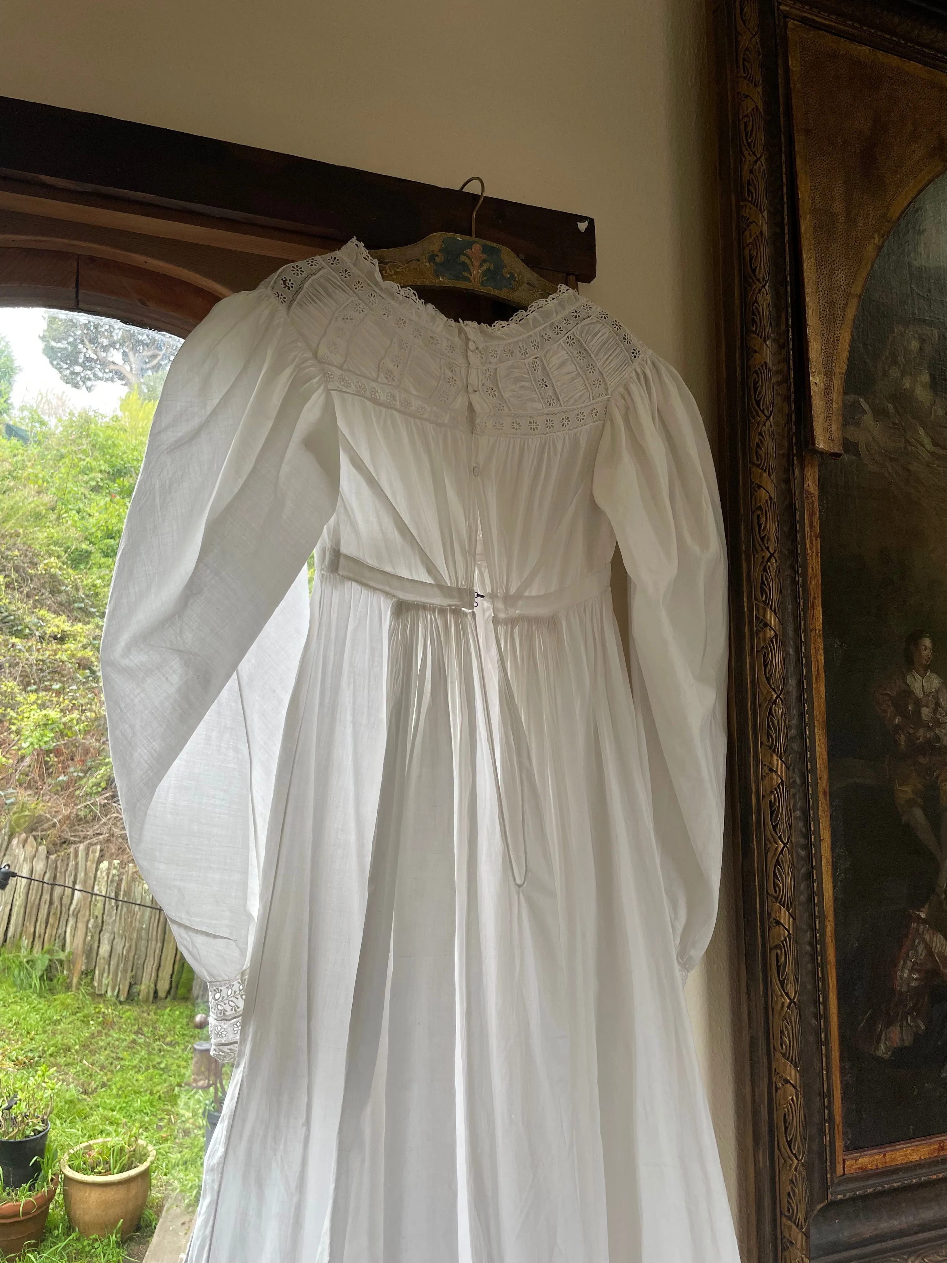 Rare 1830s Hand Sewn Cotton Eyelet Day Dress