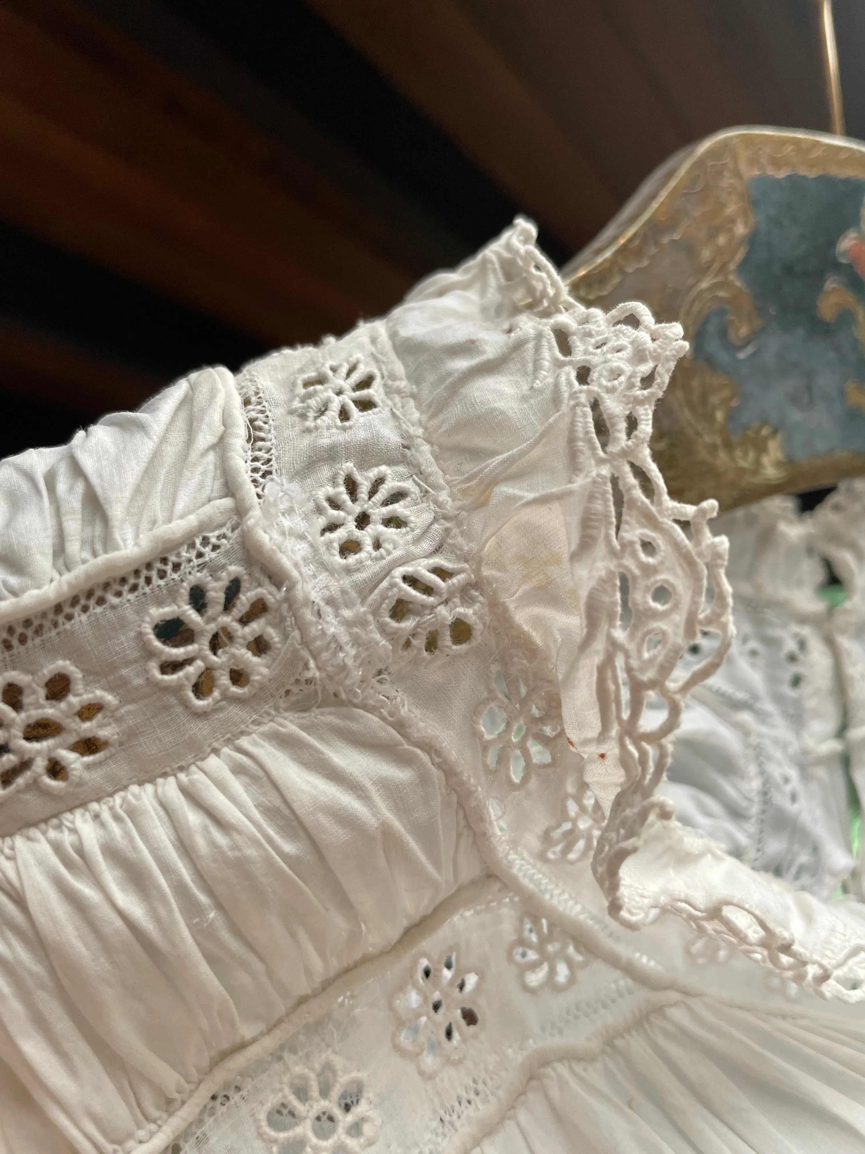 Rare 1830s Hand Sewn Cotton Eyelet Day Dress