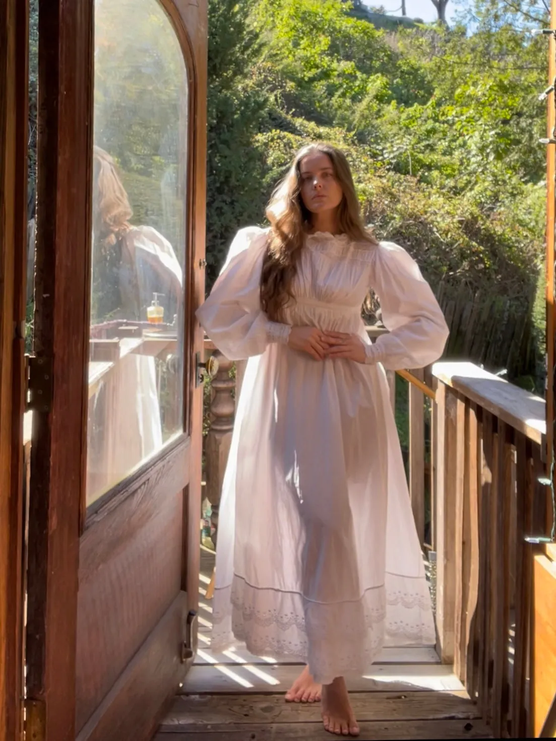Rare 1830s Hand Sewn Cotton Eyelet Day Dress