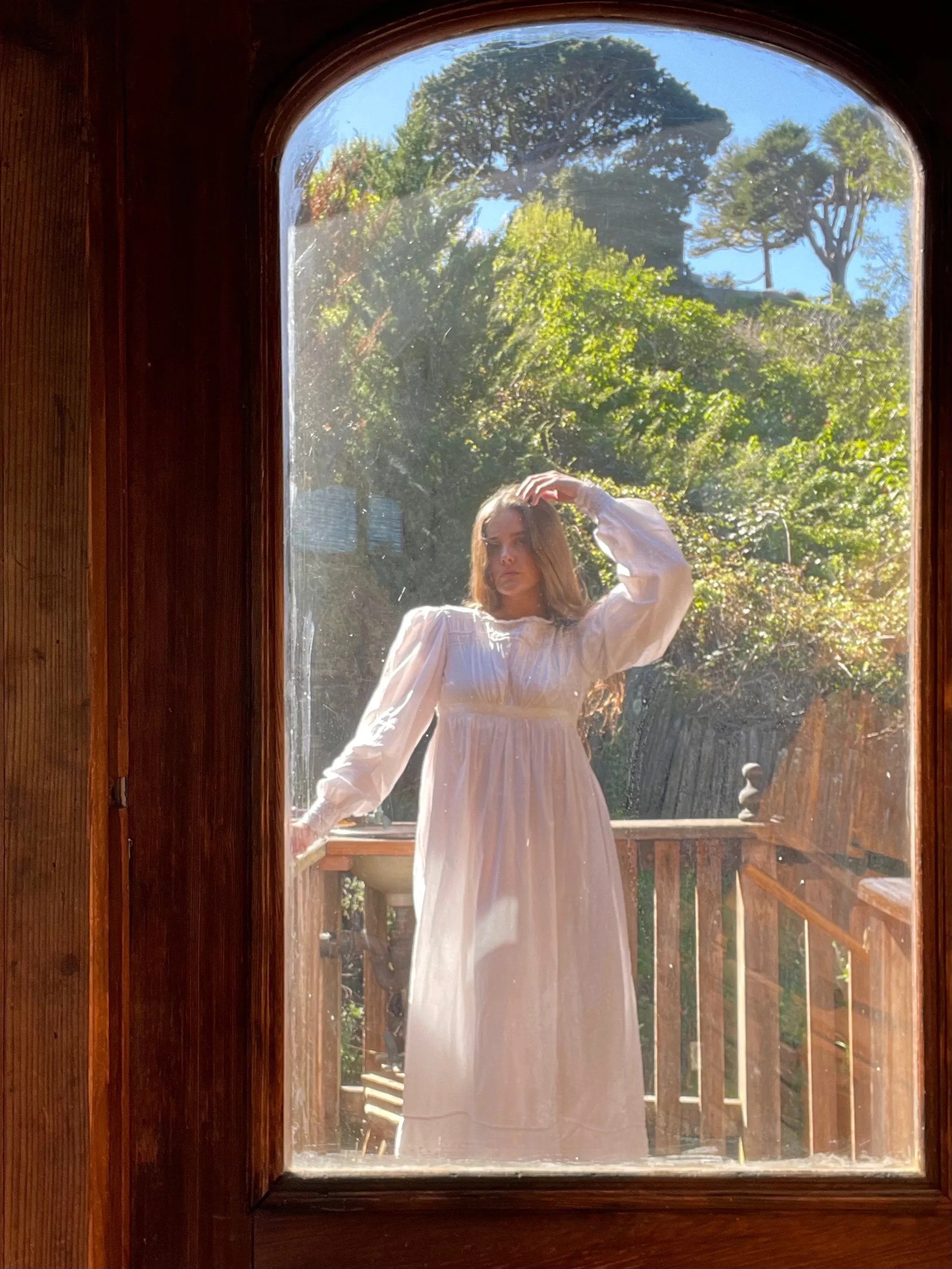 Rare 1830s Hand Sewn Cotton Eyelet Day Dress