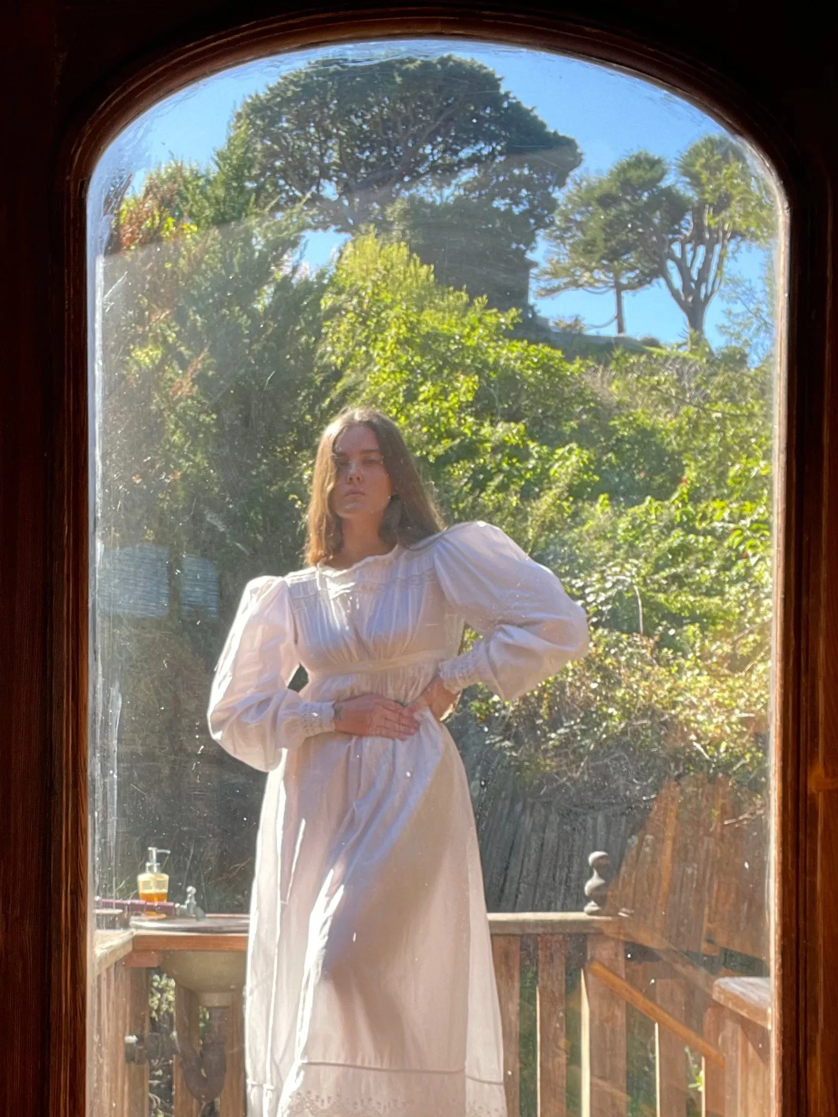 Rare 1830s Hand Sewn Cotton Eyelet Day Dress