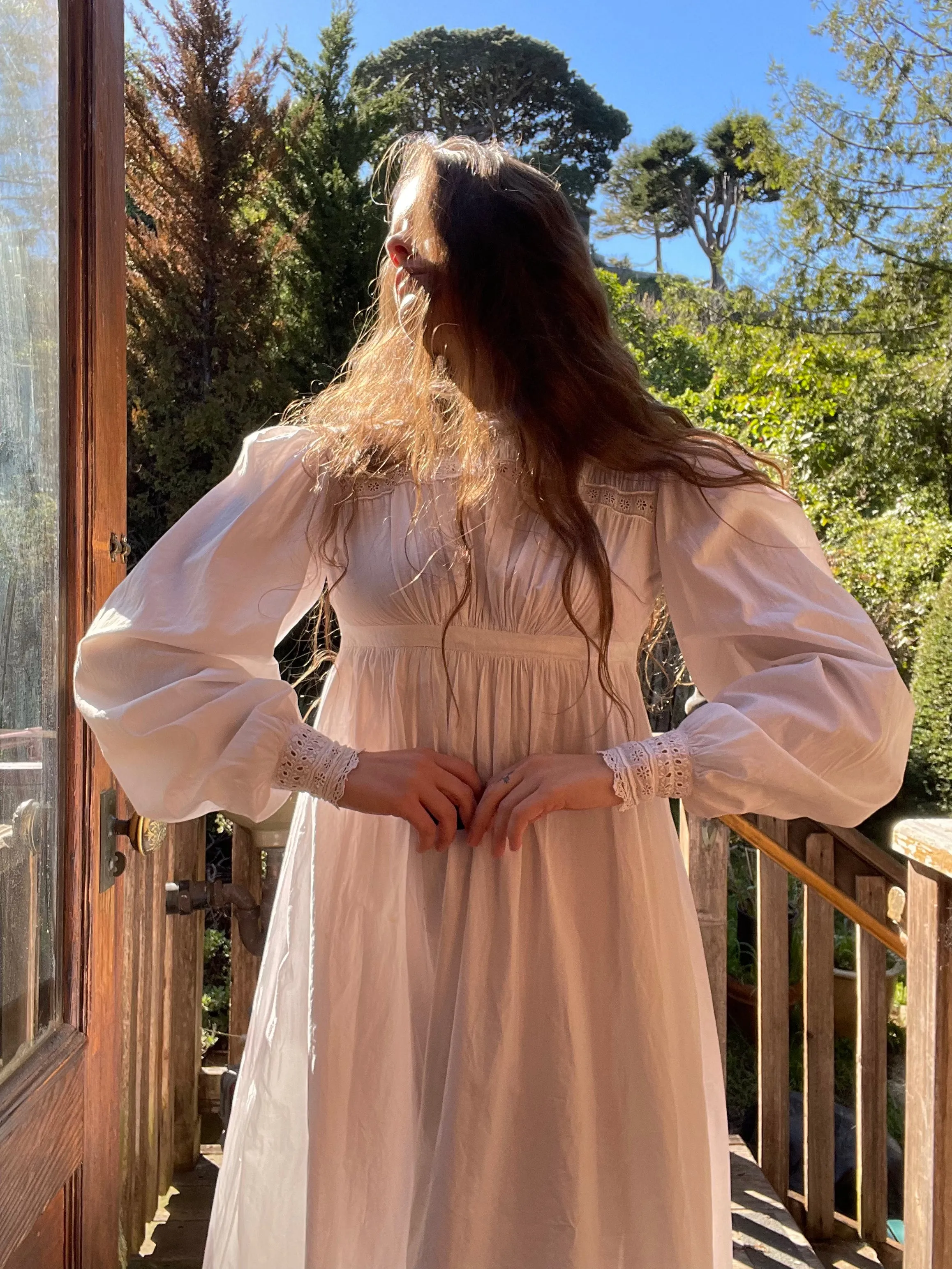 Rare 1830s Hand Sewn Cotton Eyelet Day Dress