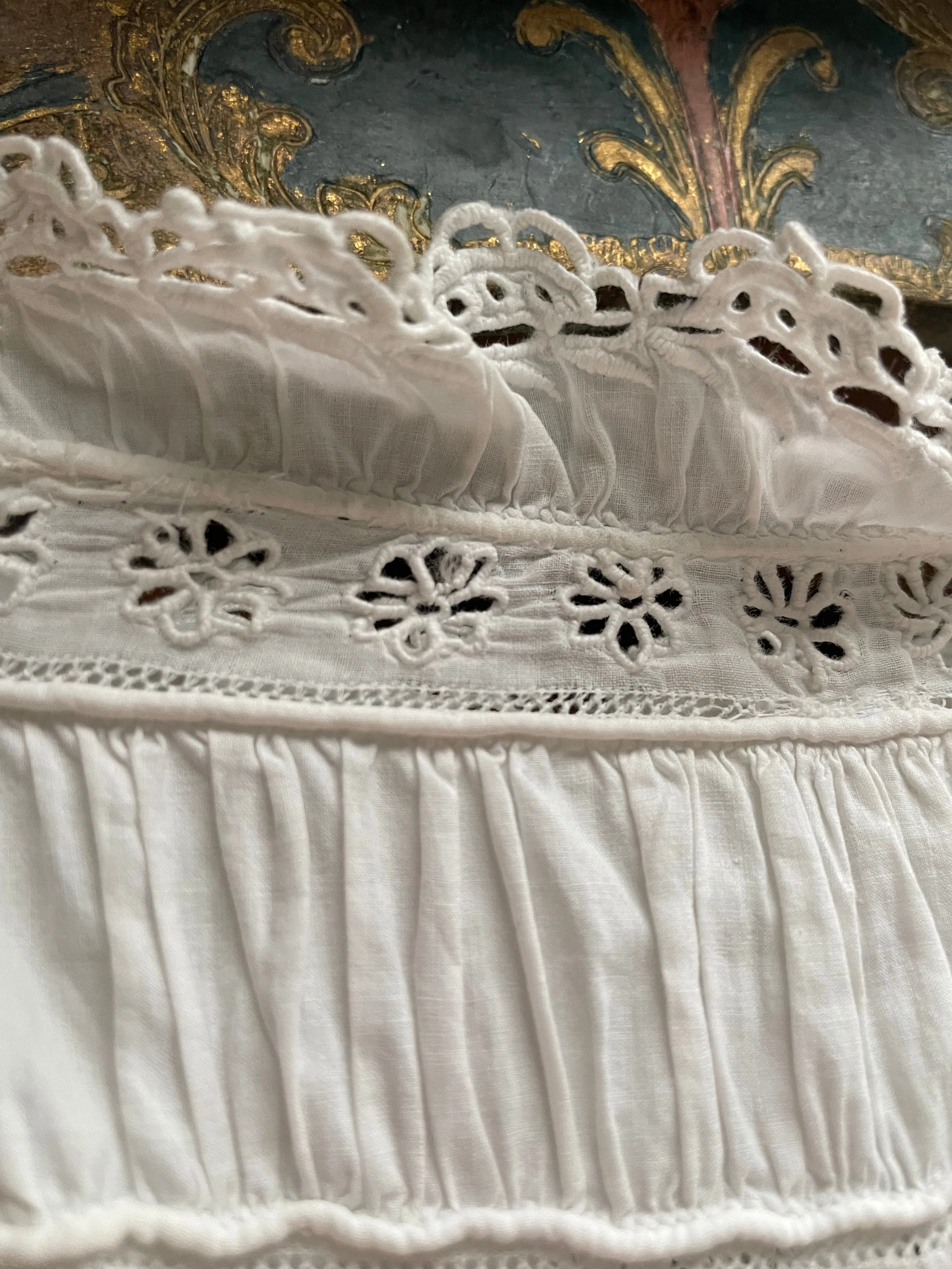 Rare 1830s Hand Sewn Cotton Eyelet Day Dress