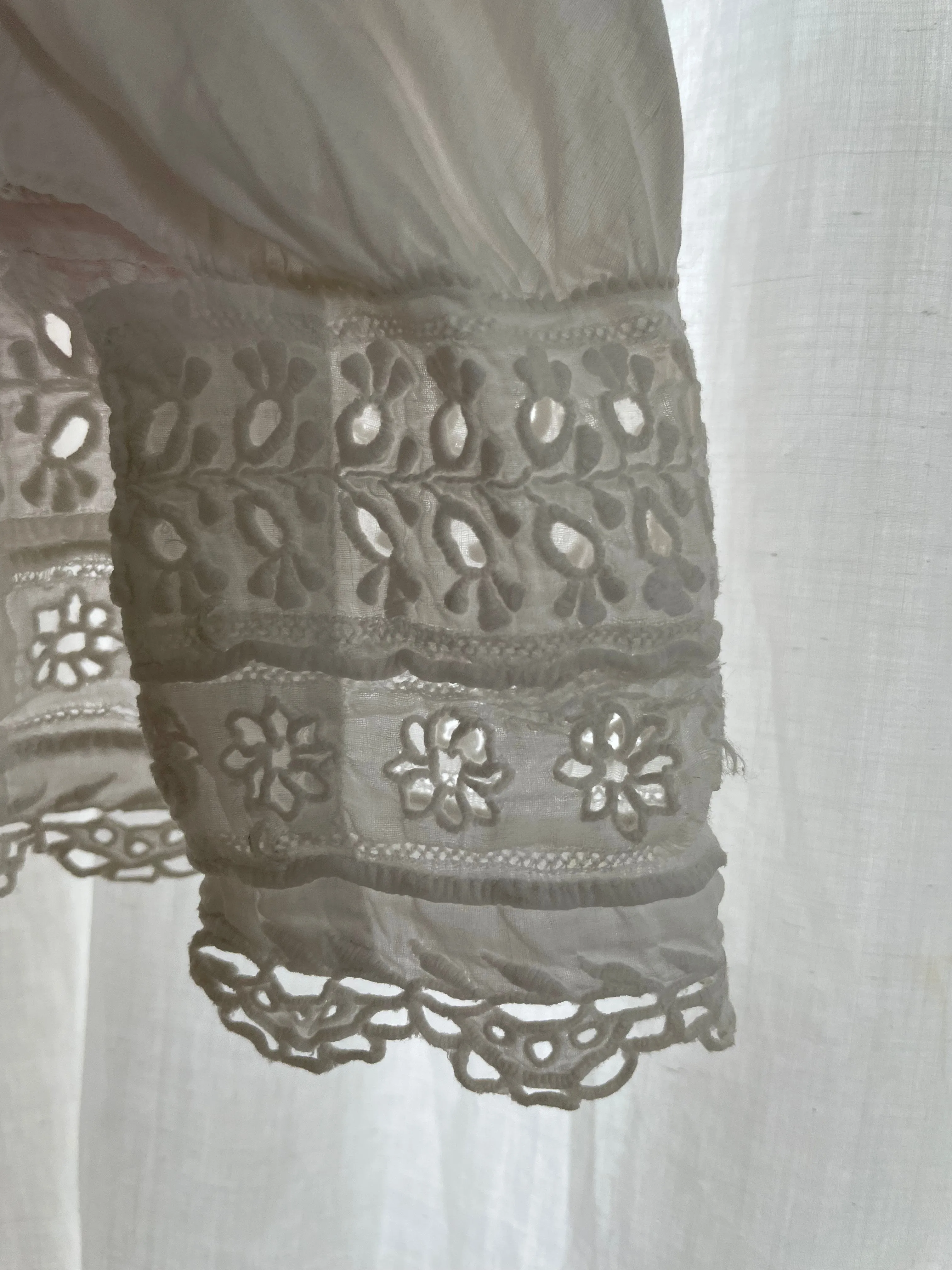 Rare 1830s Hand Sewn Cotton Eyelet Day Dress